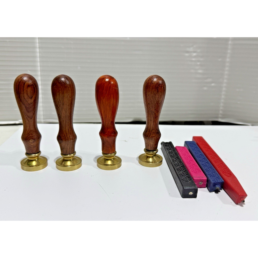 Wax Seal Stamp Lot Wood Handle Stamps Cat Bunny 4 Sealing Wax Sticks
